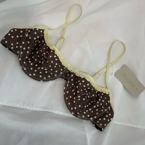 Musera Brown Polka Dot Underwire swim top with Cream Trim